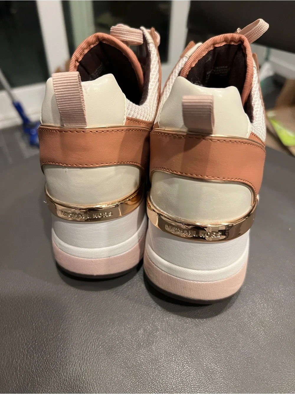 Michael Kors Women's White and Tan Mesh & Leather Sneakers
